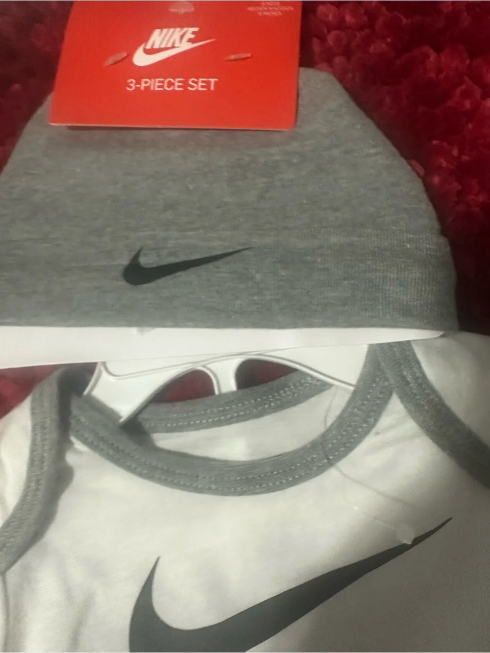Nike White & Gray Swoosh 3-Piece Kids Outfit